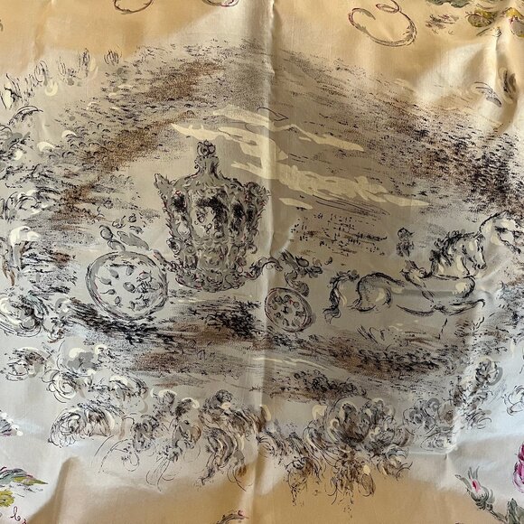 1977 Oliver Messel Grey Silver Silk Scarf, Coronation Queen Elizabeth II - Picture 12 of 14